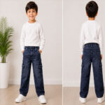 Kids Dark Blue Denim Cargo Jeans