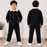 Kids Black Denim Jacket & Cargo Pants Set