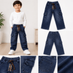 Kids Dark Blue Denim Cargo Jeans - Image 2