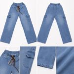 Kids Light Blue Denim Cargo Jeans - Image 2