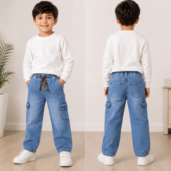Kids Light Blue Denim Cargo Jeans