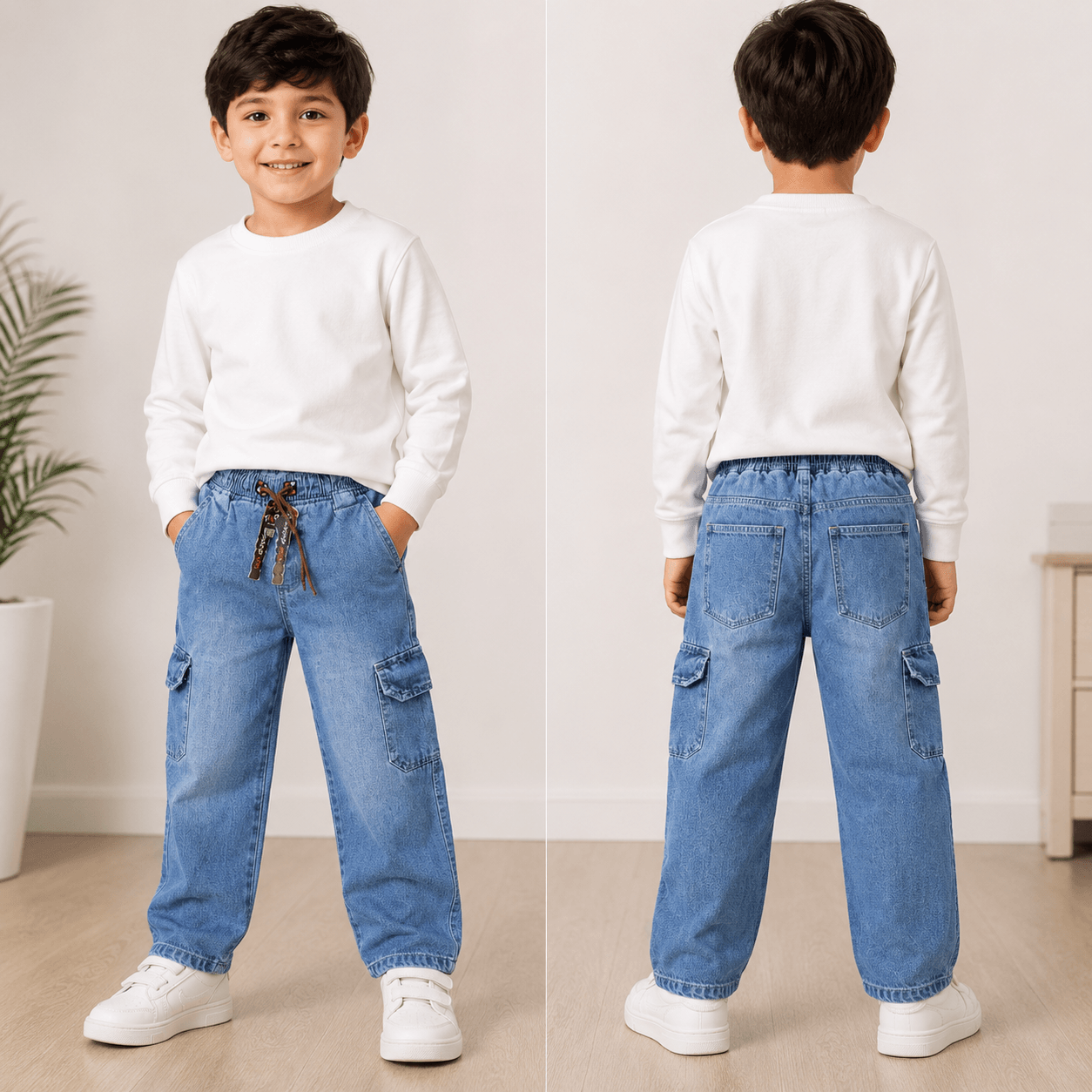 Kids Light Blue Denim Cargo Jeans for Boys (2) Kids Light Blue Denim Cargo Jeans - Image 1