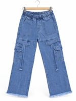 Top Jeans High-Waist Wide-Leg Denim Cargo Pants for Women in Pakistan