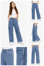 Top Jeans High-Waist Wide-Leg Denim Cargo Pants for Women in Pakistan - Image 4