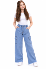 Top Jeans Women’s High-Waist Wide-Leg Denim Cargo Pants - Image 2