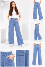 Top Jeans Women’s High-Waist Wide-Leg Denim Cargo Pants - Image 4