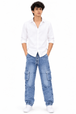 Topjeans Men’s Light Blue Denim Cargo Jogger Jeans – Casual Utility Pants - Image 3