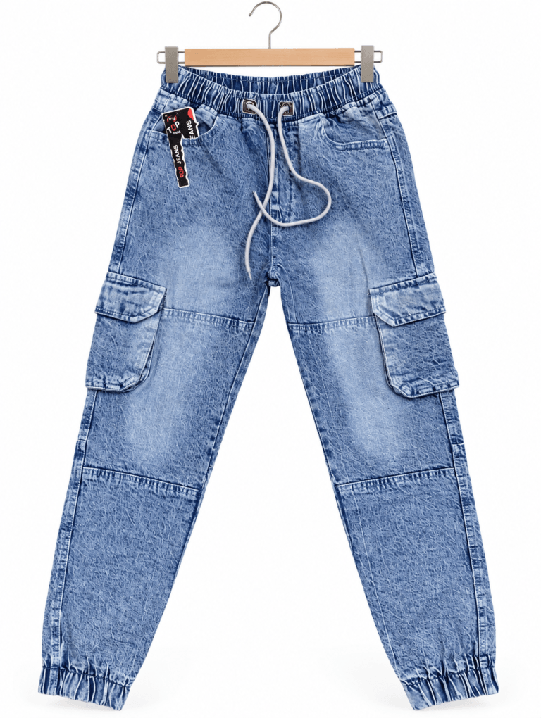 Topjeans men’s light blue denim cargo jogger jeans