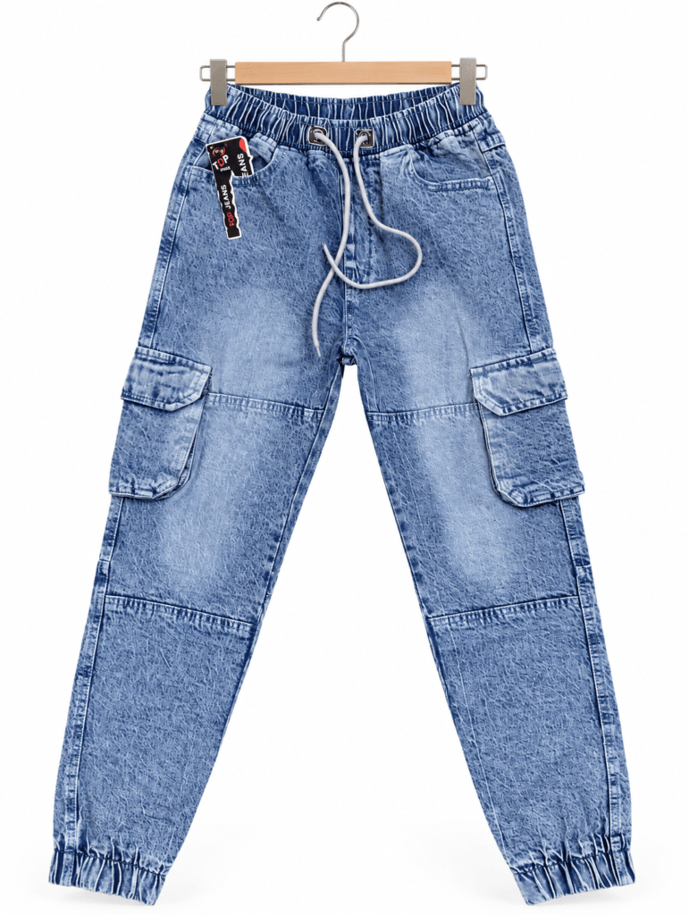 Topjeans men’s light blue denim cargo jogger jeans