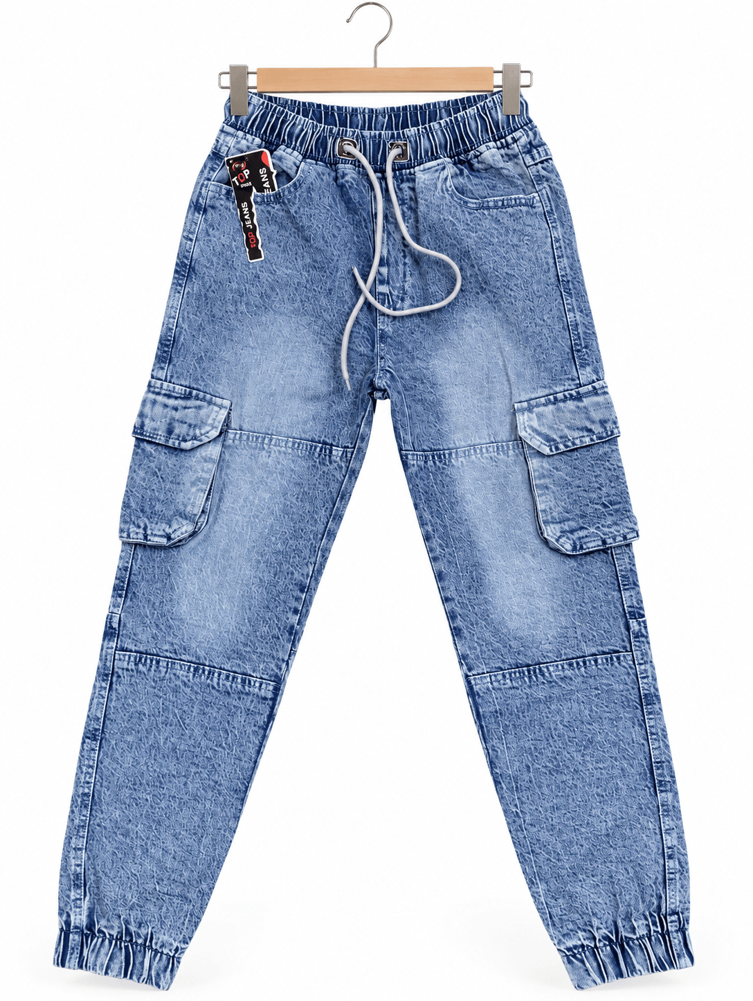 Topjeans Men’s Light Blue Denim Cargo Jogger Jeans Topjeans men’s light blue denim cargo jogger jeans