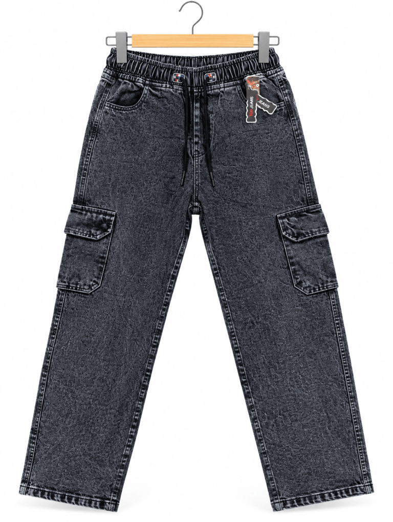 Men’s black cargo jeans with drawstring waist by TopJeans