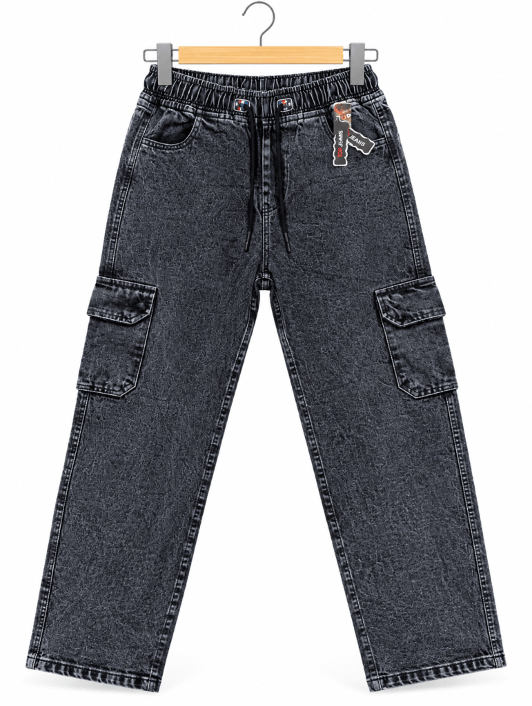 Men’s black cargo jeans with drawstring waist by TopJeans