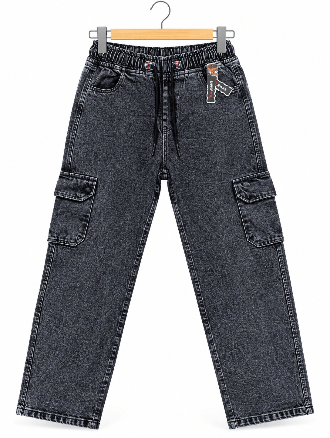 mens-black-cargo-jeans-pakistan-topjeans.jpg Men’s black cargo jeans with drawstring waist by TopJeans