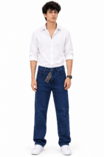 Men’s Dark Blue Textured Jeans | Regular Fit | TopJeans Pakistan - Image 3