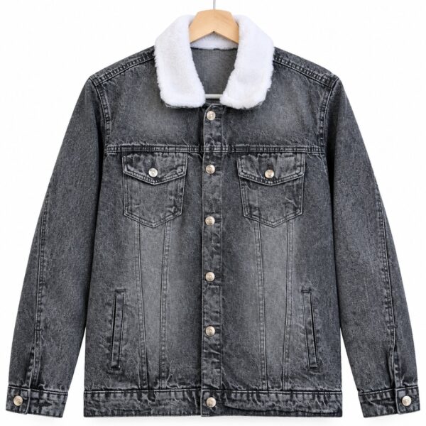 Men's Grey Sherpa Collar Denim Jacket – Winter Collection