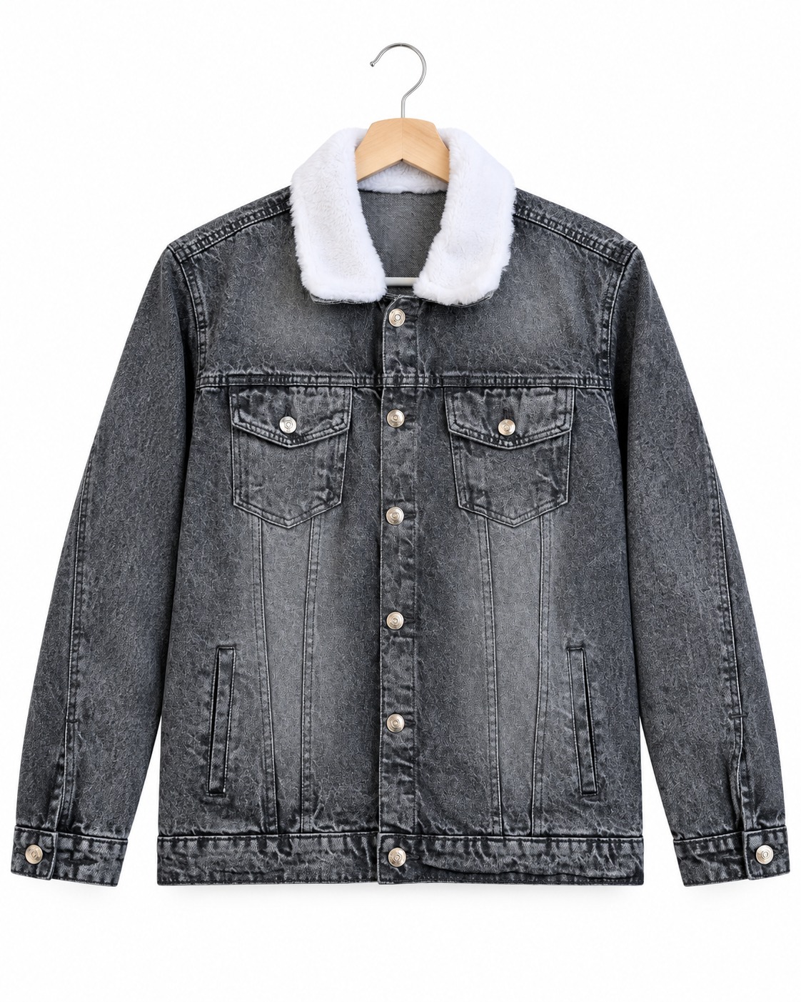 Men's Grey Sherpa Collar Denim Jacket Men's Grey Sherpa Collar Denim Jacket – Winter Collection - Image 1