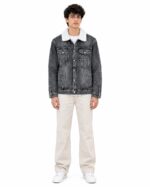 Men's Grey Sherpa Collar Denim Jacket – Winter Collection - Image 2