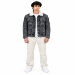 NMG Men’s Black Denim Jacket with White Sherpa Collar - Image 2