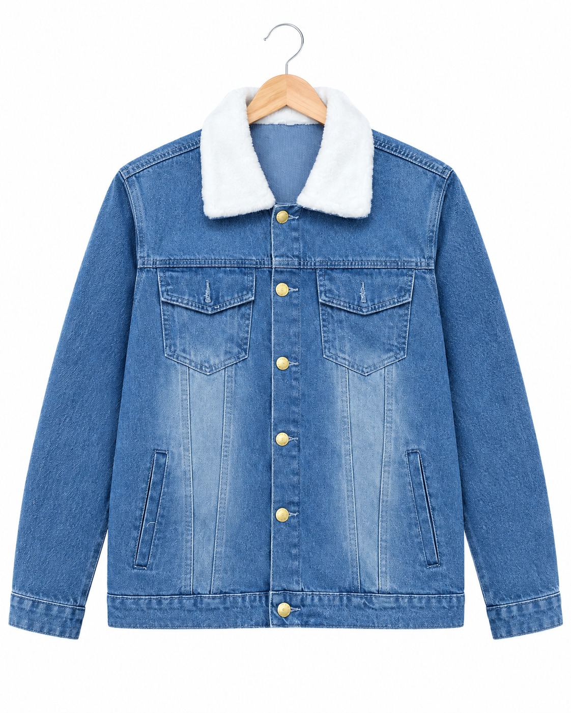 Stylish blue denim jacket for men in Pakistan Blue Sherpa Collar Denim Jacket - Image 1