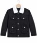 Men’s black denim jacket with white sherpa collar
