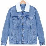 Men’s blue denim jacket with sherpa collar