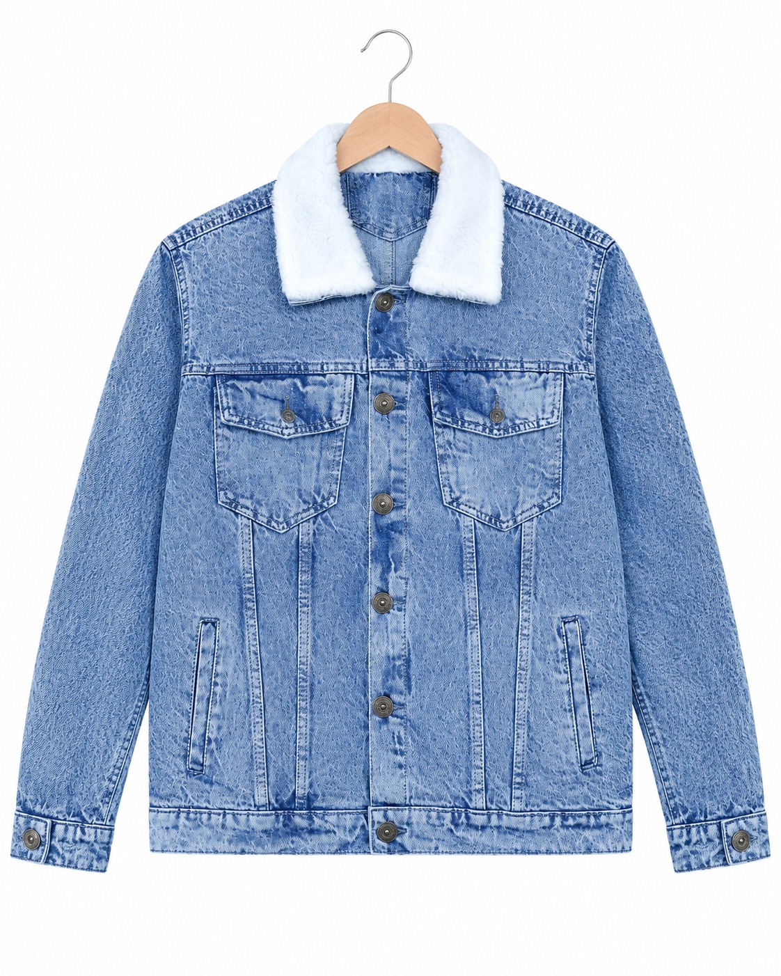 Men’s Blue Denim Jacket with Sherpa Collar Men’s blue denim jacket with sherpa collar