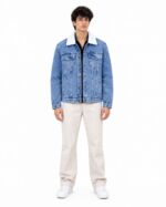 Men’s Blue Denim Jacket with Sherpa Collar - Image 2