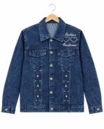 Men’s dark blue denim jacket with embellished design