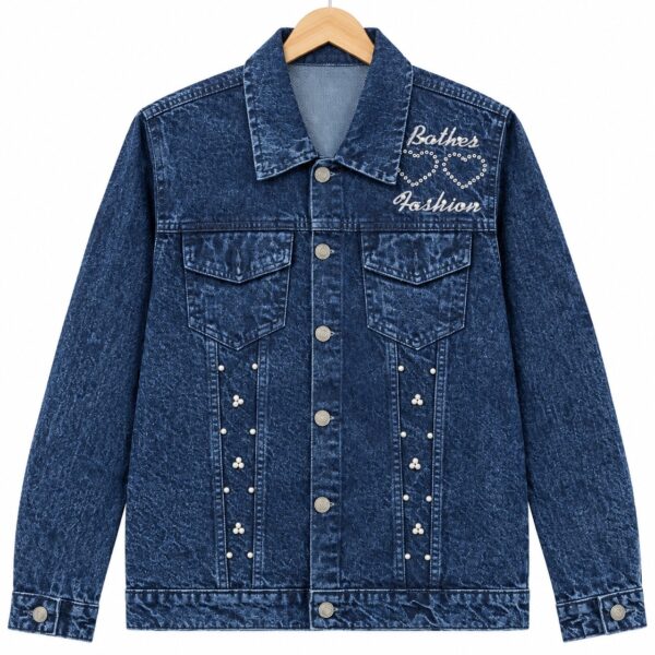 Men’s dark blue denim jacket with embellished design